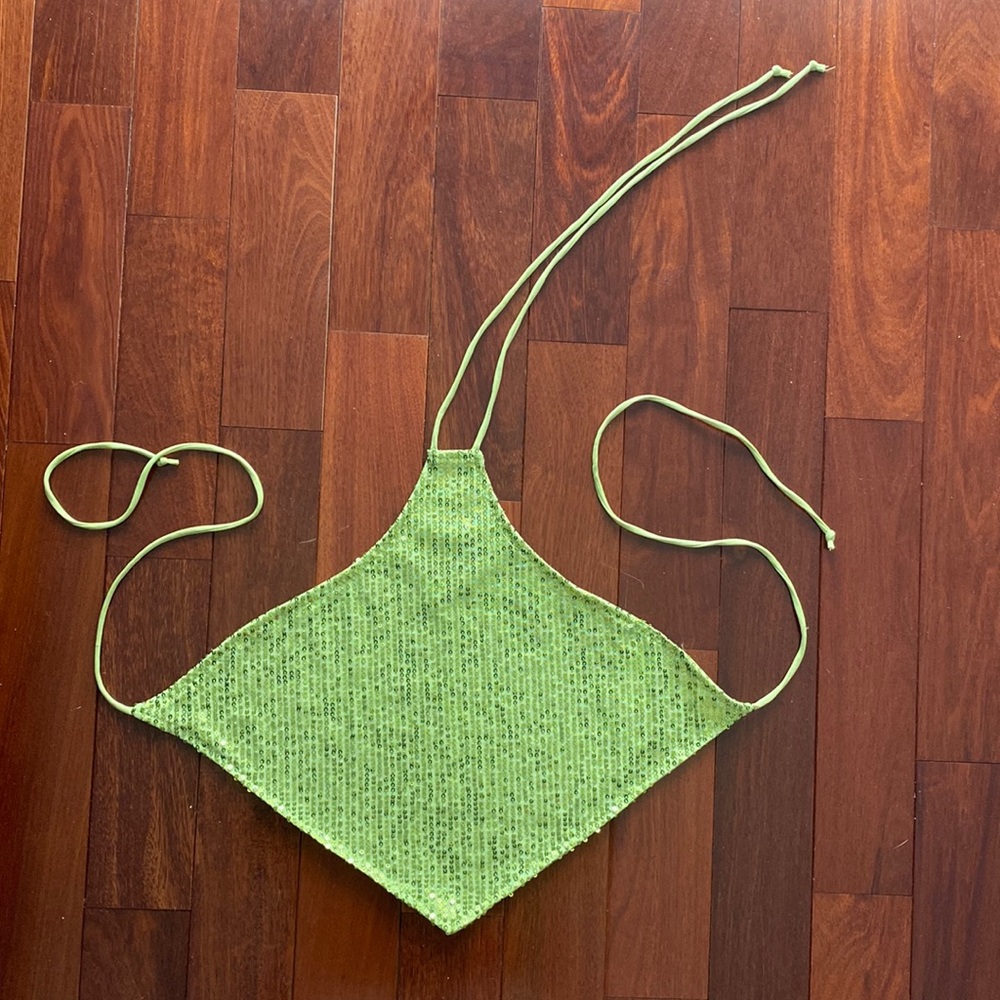Motel Rocks green sequin halter top